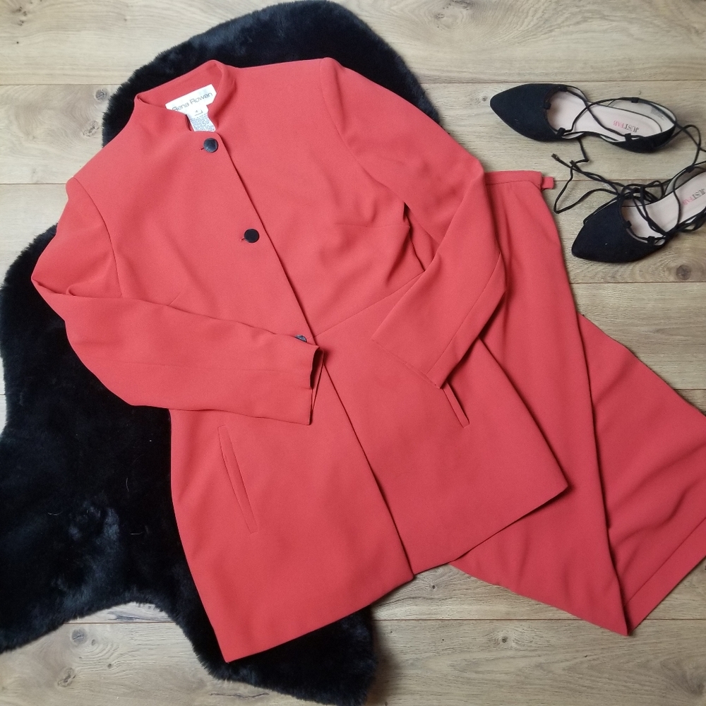 Rena Rowan Two Piece Coral Skirt Suit Set